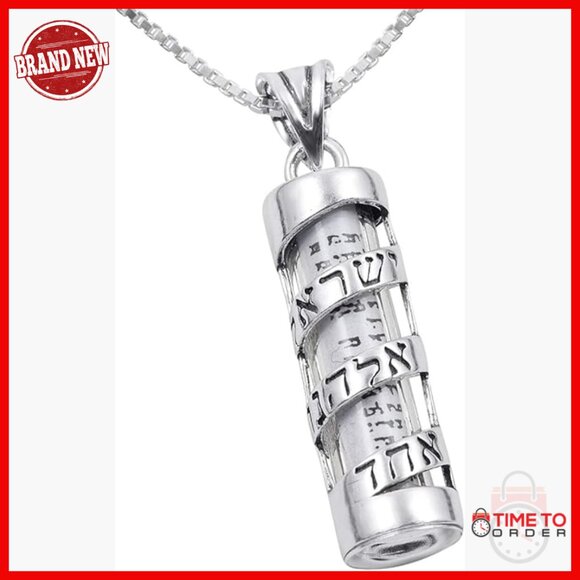 Sterling Silver Mezuzah Pendant Necklace with Scroll 20 Inch Chain